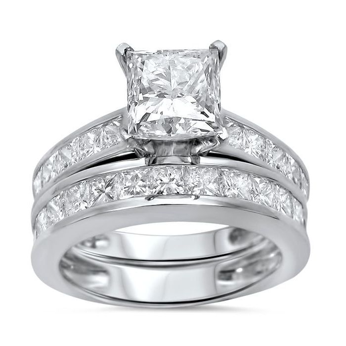 14kt White Gold Channel Set Diamond Engagement Ring & Band by