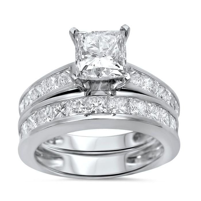 2.60ct Princess Cut Channel Set Diamond Engagement Ring Wedding Set 14k  White Gold / Front Jewelers