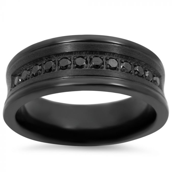 7.5mm Black Diamond Wedding Band Ring Black Titanium / Front Jewelers