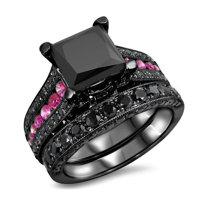 Pink and black online diamond engagement rings