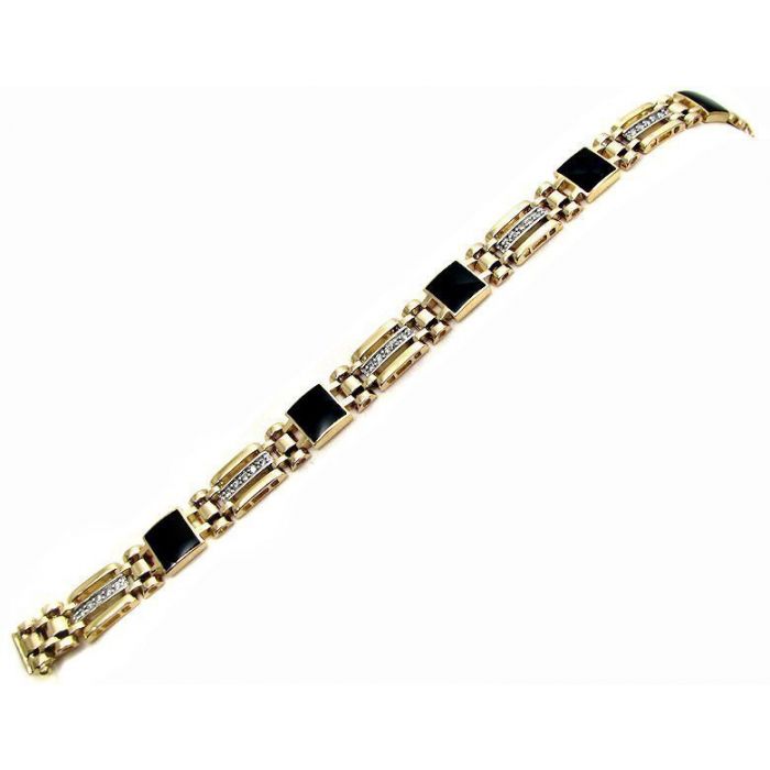 Men s Round Diamond Onyx Bracelet in 14k Two Tone Gold