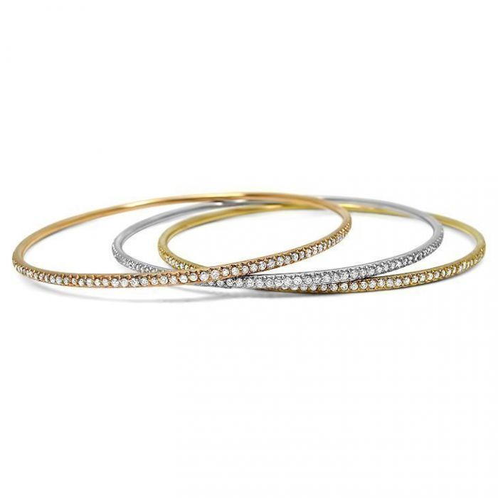Round Diamond Eternity Bangle Bracelet 18k Tri Color Gold