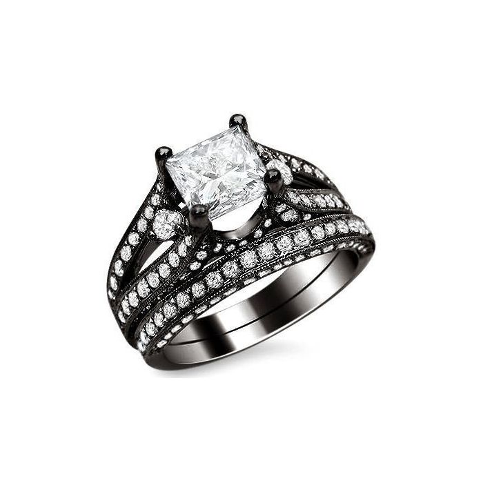 Details about   14K Black Gold Plated Princess Cut 1.84 Ct Diamond Bridal Set Engagement Ring 
