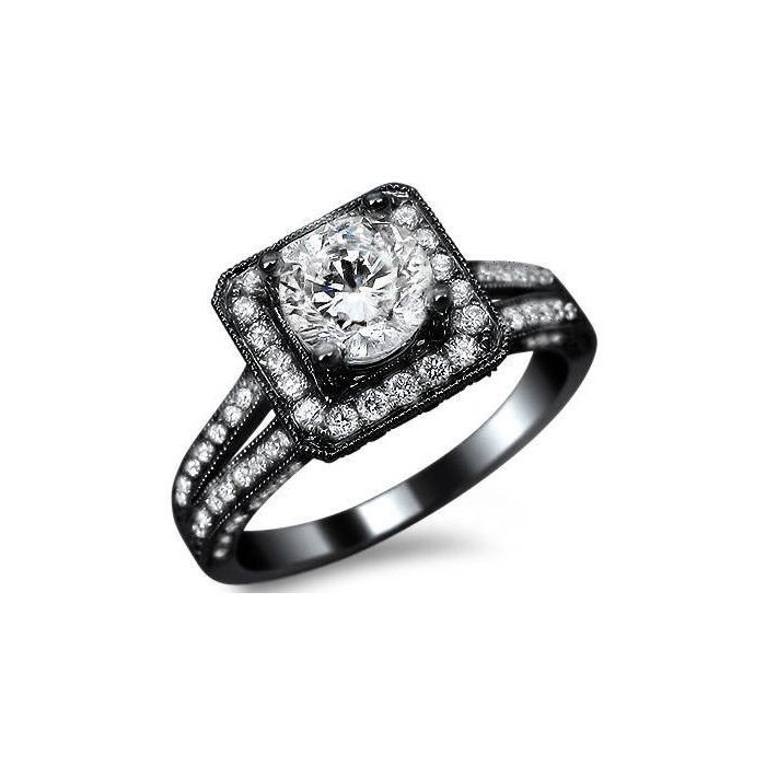 1.70ct Round Diamond Engagement Ring Square Halo 14k Black Gold