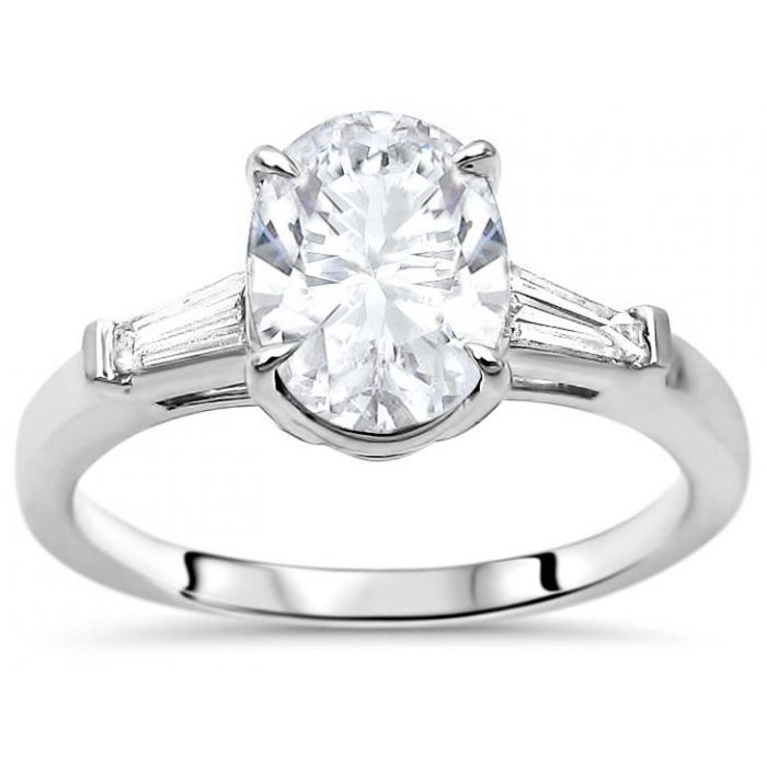 9x7 Oval Forever One Colorless Moissanite Addison Style Ring 14k White Gold