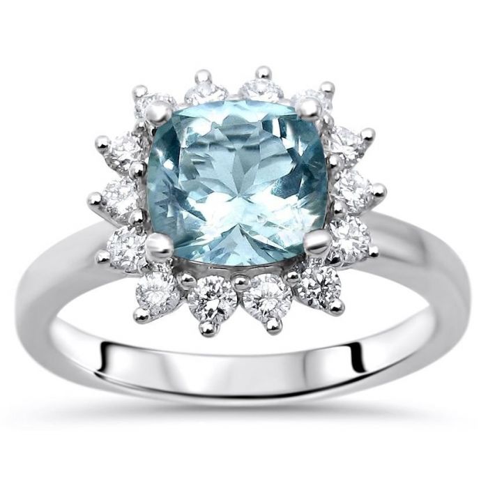The Diana Ring with a Cushion Cut Aquamarine