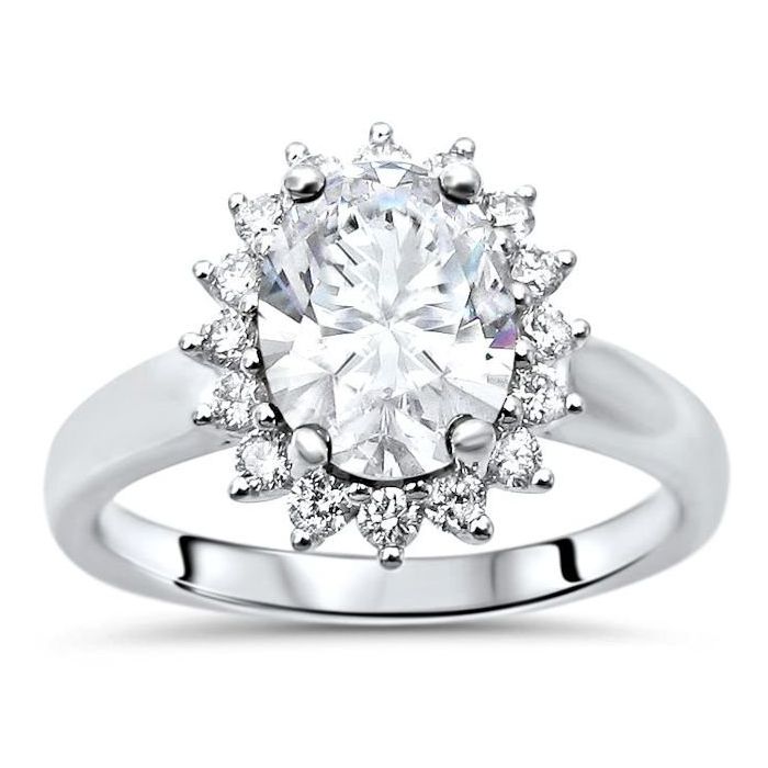 The Diana Diamond Ring Set With An Oval Moissanite Center Stone
