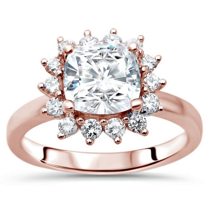 The Diana Ring with a 6mm Cushion Cut Forever One Near Colorless Moissanite  in 14k Rose Gold