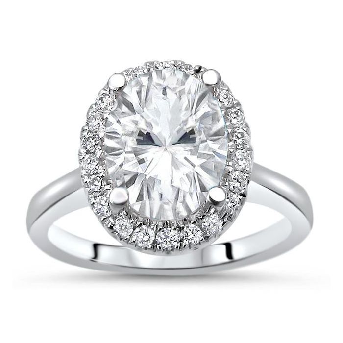 The Jules Ring With a 10x8mm Oval Forever One Colorless Moissanite in 14k White Gold