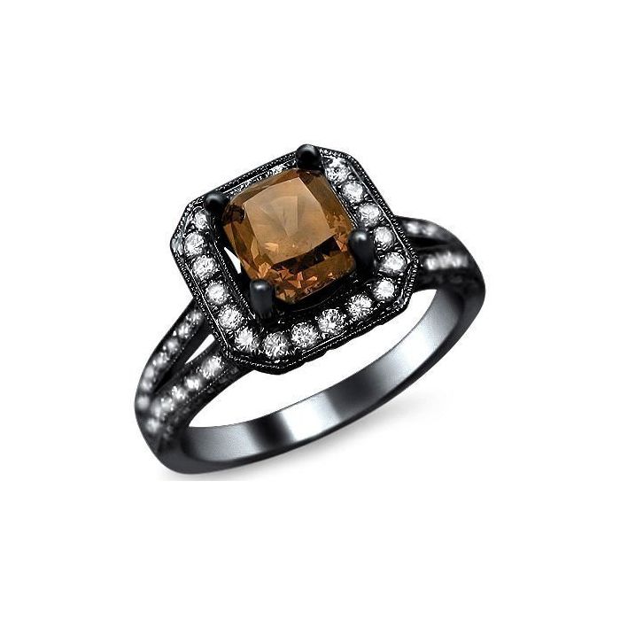 2.20ct Brown Cushion Cut Diamond Engagement Ring 18k Black Gold