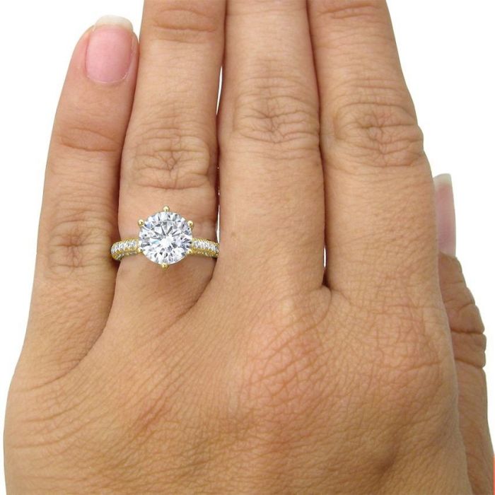 The Elise Ring With a Forever One Colorless Round Moissanite in 18k  Yellow Gold