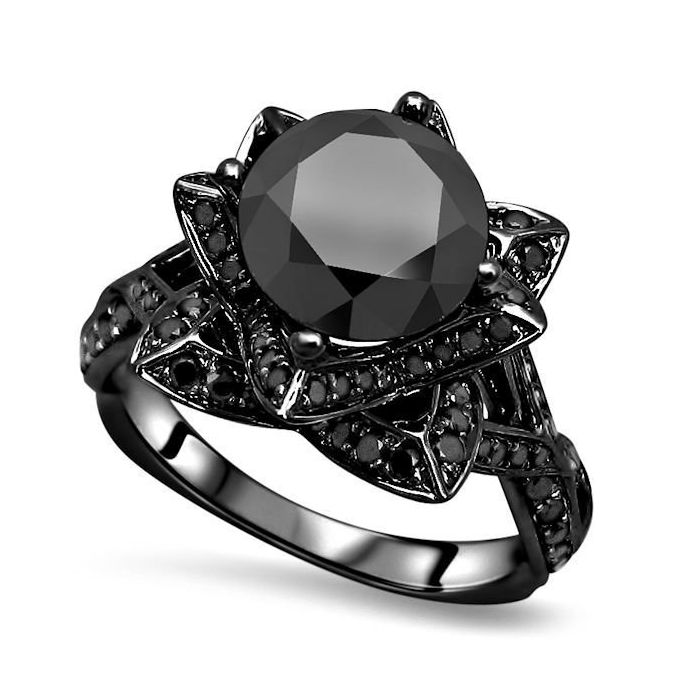 letterlijk Vijf Republikeinse partij 2.75ct Black Round Diamond Lotus Flower Engagement Ring 14k Black Gold /  Front Jewelers