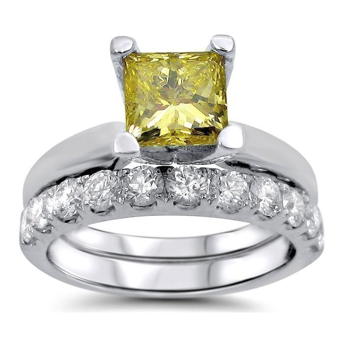 1.85ct Fancy Canary Yellow Princess Cut Diamond Engagement Ring Bridal ...