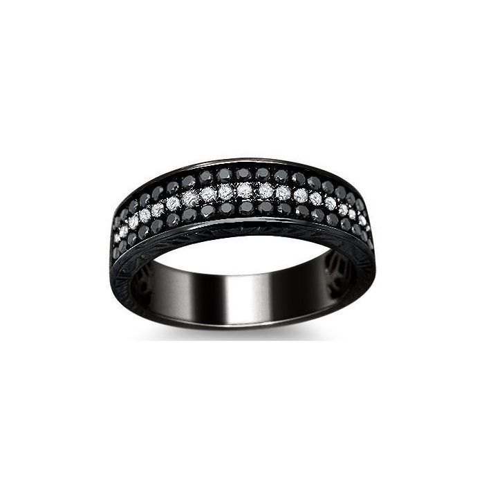 Mens .55ct Black & Wht Round Diamond Wedding Band & Ring Black Gld