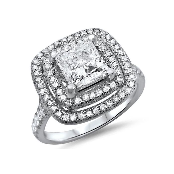 30-Pointer Princess Cut Solitaire Double Halo Diamond Shank Platinum R