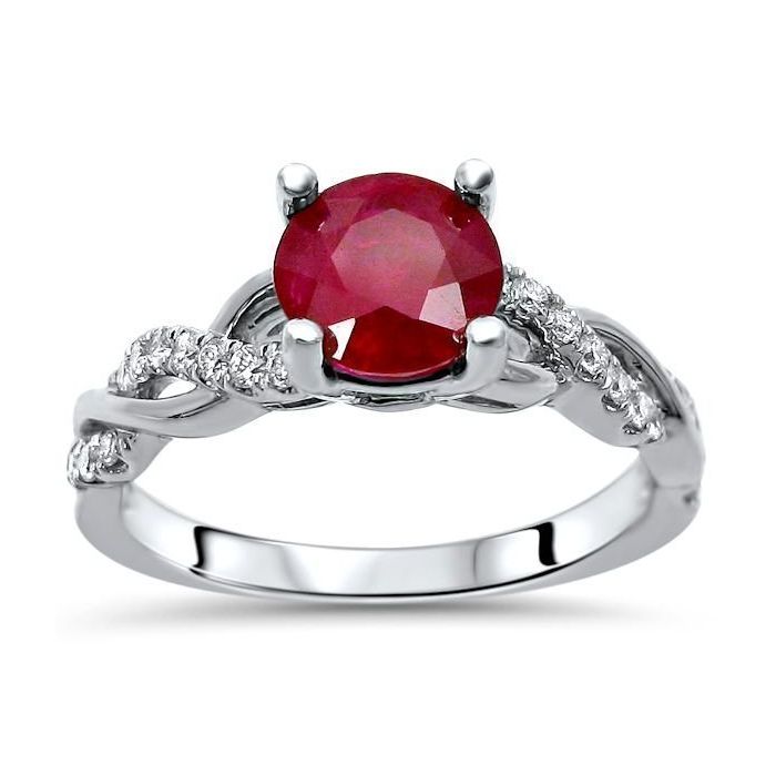 1.20ct Ruby and Diamond Knot Twist Engagement Ring 14k White