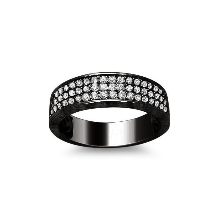 Mens .55ct Round Diamond Wedding Band Ring 14k Black Gold