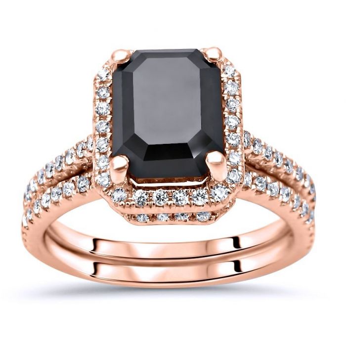 14K Rose Gold Black Diamond Engagement Ring