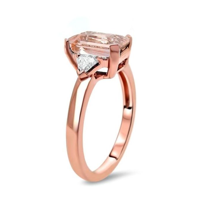 9x7 14k Rose Gold Morganite Ring Emerald Cut Morganite Stone