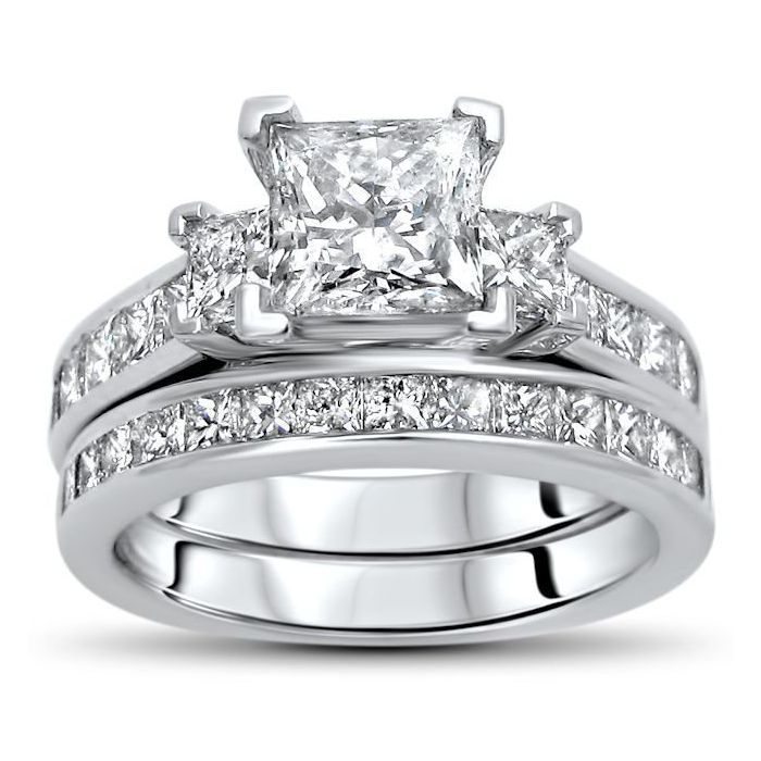 Three stone princess cut wedding set on sale