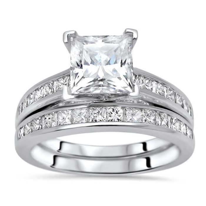 2.25 Ct Princess Solitaire Diamond Engagement Ring Wedding set Yellow Gold ov 