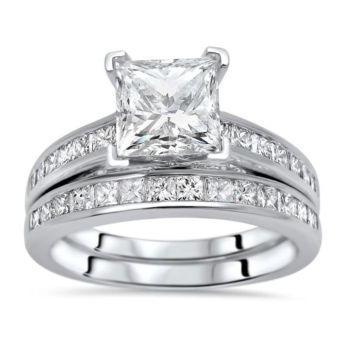 1 Carat Princess Cut Moissanite Engagement Ring - Bridal Set