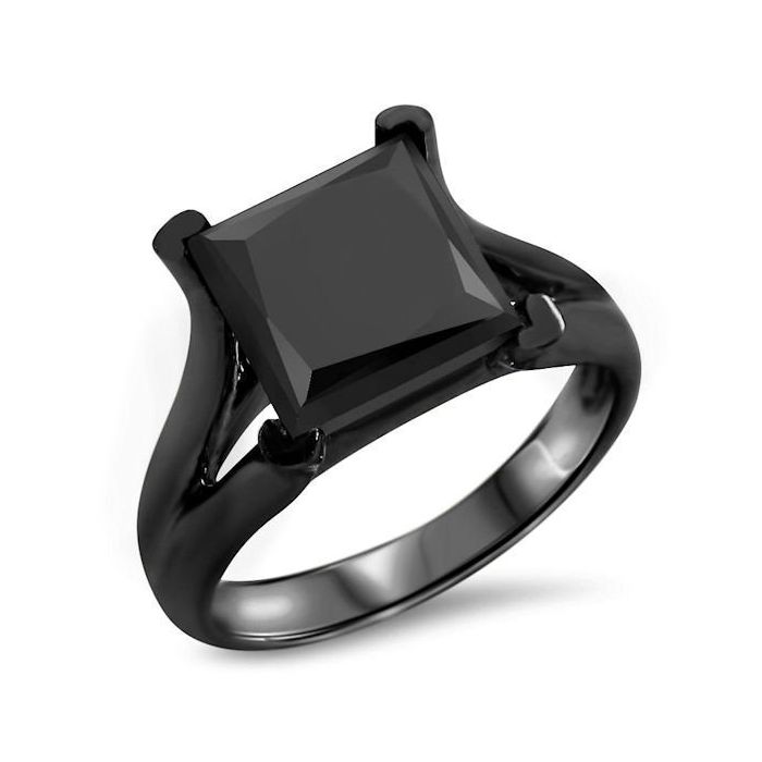 Diamond Bridge Black Gold Princess Cut Engagement Ring