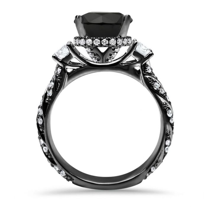 3.05ct Black 3 Stone Round Diamond Engagement Ring 14k Black Gold