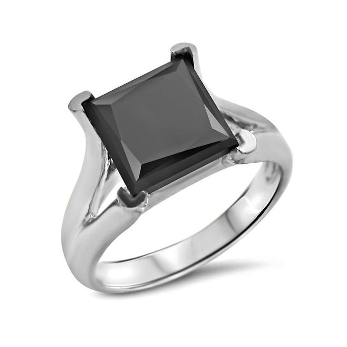 Diamond Bridge Black Gold Princess Cut Engagement Ring
