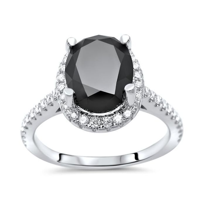 14K Gold Coffin Engagement Ring Set with Black Spinel Aug Birthstone and Diamond Stacking Band