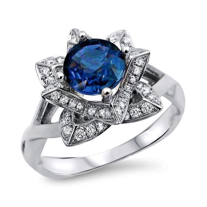 1.50 Ct Diamond Cut Sapphire And Diamond Designer Ring White Gold