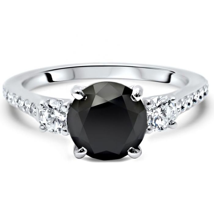 2.28ct Black Round 3 Stone Diamond Engagement Ring 14k White Gold 2.28ct Black Round 3 Stone Diamond Engagement Ring 14k White Gold