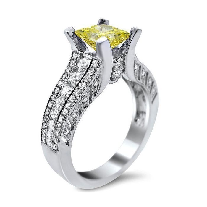 Fancy Canary Yellow Princess Diamond Engagement 18k White Gold