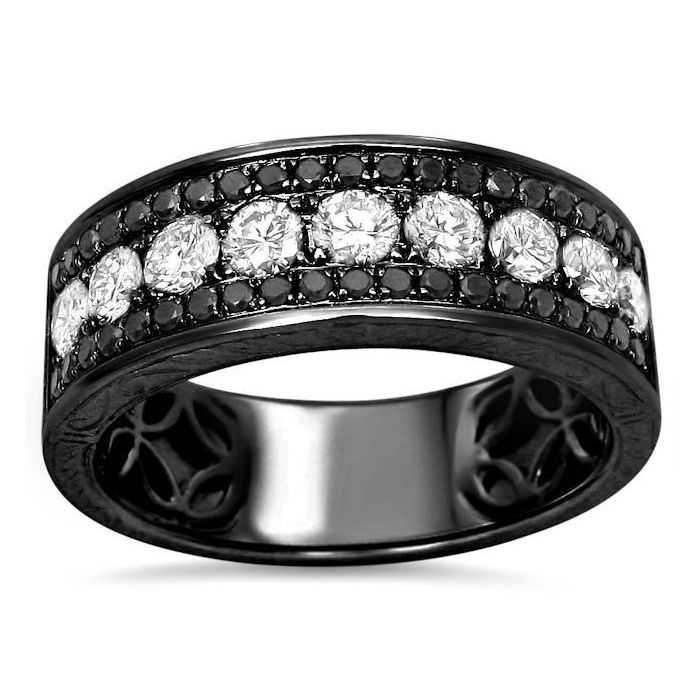 Men's Black Diamond Eternity Wedding Band Ring 14k Black Gold