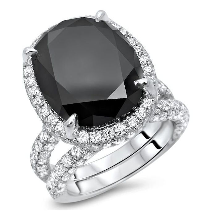 10.13ct Black Oval Cut Diamond Engagement Ring Bridal Set 18k White ...
