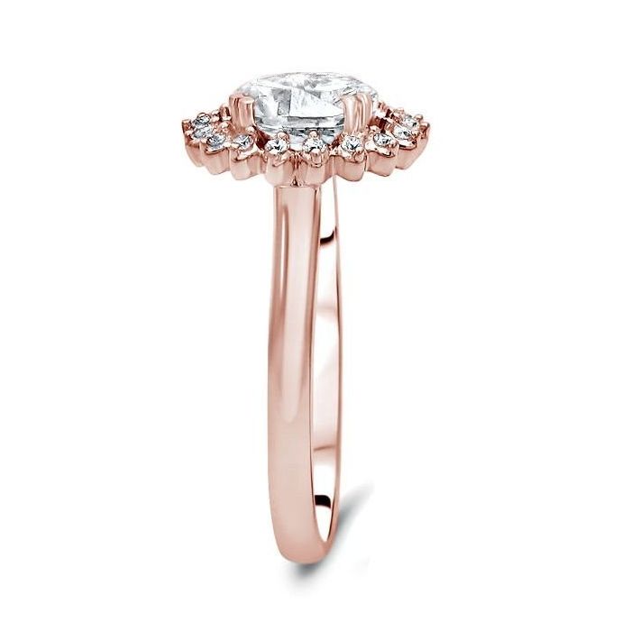 The Sunflower Floral Ring With a 7mm Round Forever One Colorless Moissanite  in 14k Rose Gold