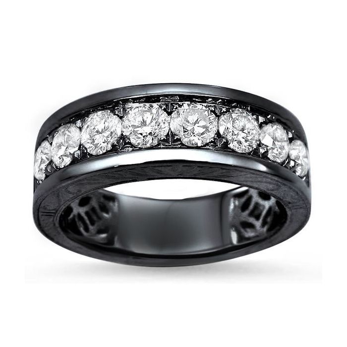 Men's Black Diamond Eternity Wedding Band Ring 14k Black Gold