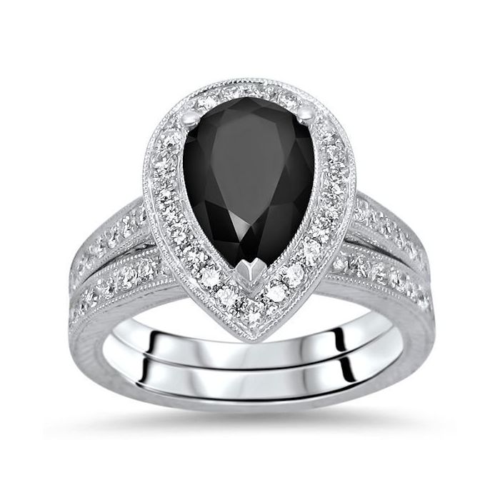 2.70ct Black Diamond Pear Shape Vintage Style Engagement Ring Bridal ...
