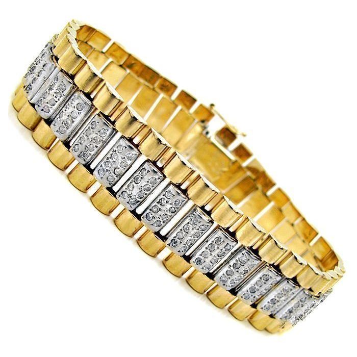 Mens 3.0ct Round Diamond Rolex Style Bracelet 14k White Yellow Gold
