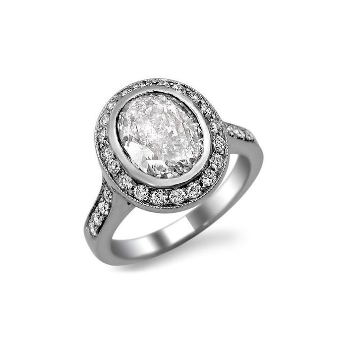 2.70ct Oval Halo Diamond Engagement Ring 14k White Gold / Front Jeweles