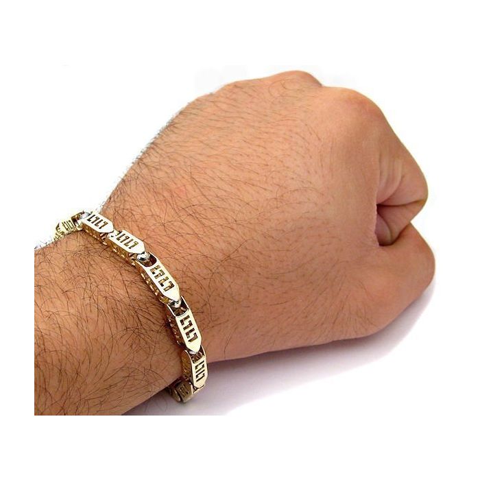 Men s 8.5 Inch 10k Two Gold Fancy Box Link Bracelet Front Jewelers