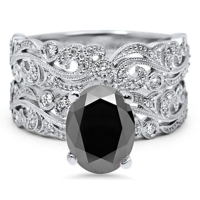 Vintage style black diamond engagement rings on sale