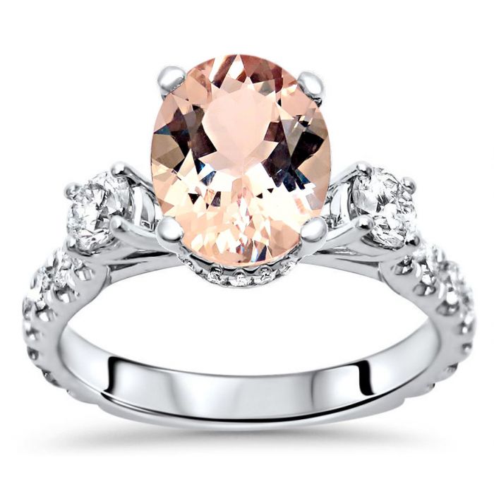 Sage Hidden Halo 3 Stone Diamond Ring with 9x7mm Oval