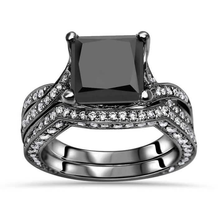 Diamond Bridge Black Gold Princess Cut Engagement Ring