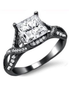 2.50ct Black Princess Cut Diamond Pink Sapphire Engagement Ring 18k ...