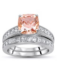 Dabangjewels Oval Cut Morganite & White Diamond 14k Rose Gold Plated Engagement Wedding Ring for Womens 