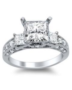 3 Stone Princess Cut Diamond 3 Stone Engagement Ring 14k White Gold