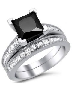2.0ct Pink Princess Cut Diamond Engagement Ring Bridal Set 14k Black ...