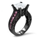 2.80ct Moissanite Black Diamond & Pink Sapphire Engagement Ring